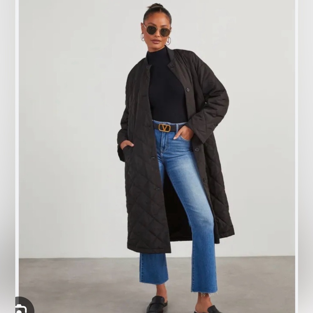Aston Quilted Long Coat - Black - Large